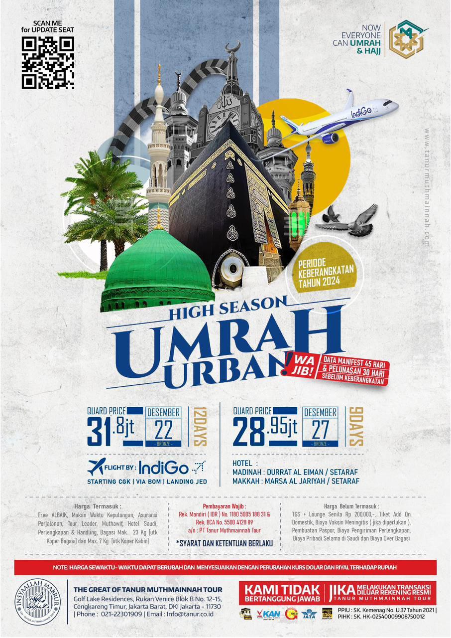 Umrah Urban 09 hari 22 dan 27 Desember 2024